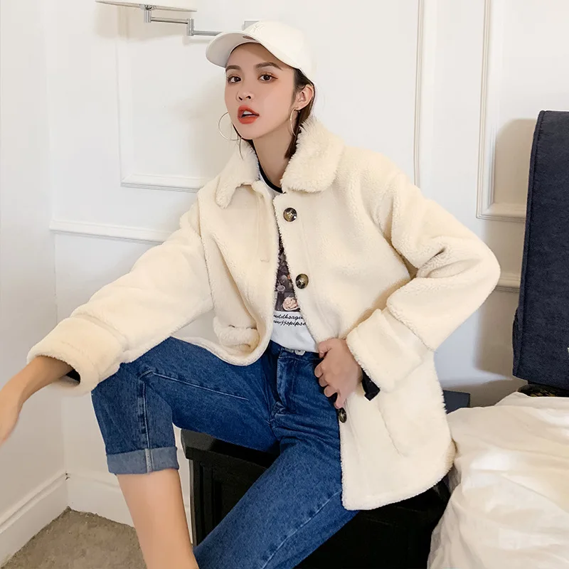 

2019 Autumn & Winter New Style Lambs Wool Thick Fur ke li rong Versitile Fashion down Jacket Coat Women's