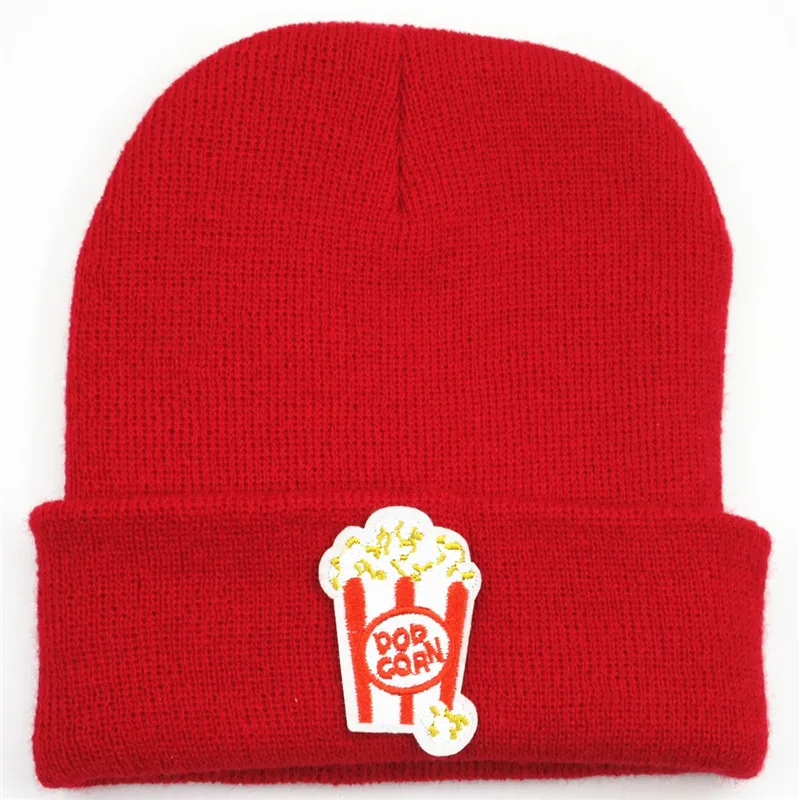 Хлопковая утолщенная вязаная шапка с вышивкой Popcorn, зимняя теплая шапка Skullies, шапка бини для мужчин и женщин 109