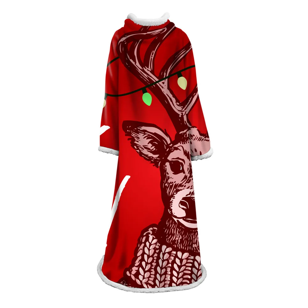 Merry Christmas Red Blanket For Adults Sweatshirt Sofa TV Nap Blanket With Sleeve Wearable Office Pullover Blankets With Sleeve - Цвет: 12