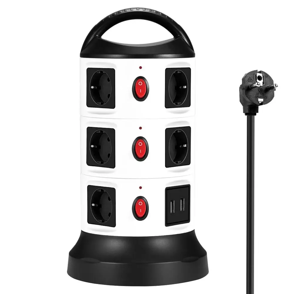 

USB Power Strip Vertical 7/11 EU Plug Outlet Socket with USB Charger Surge Protector 3m Retractable Extension Cord Single Switch