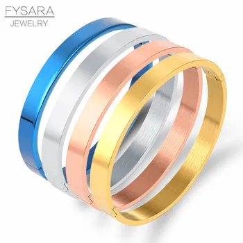 

FYSARA Simple Couple Jewelry Stainless Steel Rose Gold-Color Smooth Flat Buckle Bracelets & Bangles For Men Women High Quality