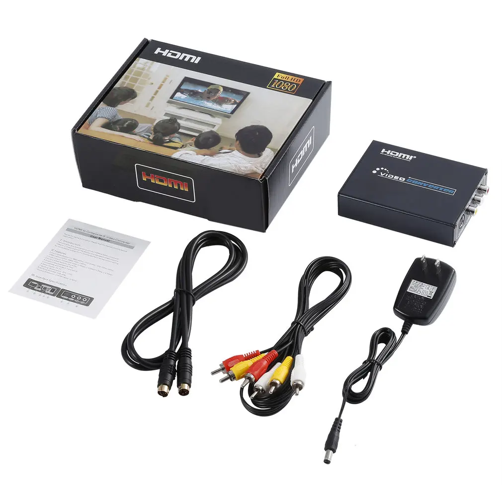 

HDMI to Composite 3RCA AV S-Video R/L Audio Vdieo Converter Adapter Upscaler Support 720P/1080P with RCA/S-video Cable