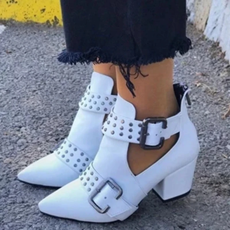 Litthing/осенне-зимние ботинки; женские модные ботильоны; женская обувь без застежки на квадратном каблуке; Bota Feminina; - Цвет: White