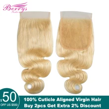 [Berrys модные] бразильские волосы Блондинка волнистые волосы, для придания объема 5x5 Кружева Закрытие человеческих волос Выбеленные узлы естественная линия волос Волосы remy