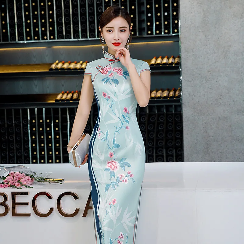 Модные, пикантные вышитое платье-чанпао Винтаж китайский воротник Qipao Новинка тонкий Улучшенный чёнсам платье Размеры S-4XL