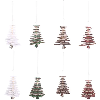 

1Pc Christmas Tree Decoration Wooden Star Snowflake With Bell Hanging Pendants Wooden Tree Design Ornamen Xmas Favor Gifts