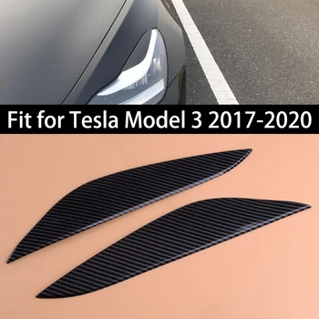 

beler Carbon Fiber Texture Car Front Headlight Lamp Eyebrow Eyelid Trim Cover Styling fit for Tesla Model 3 2017 2018 2019 2020