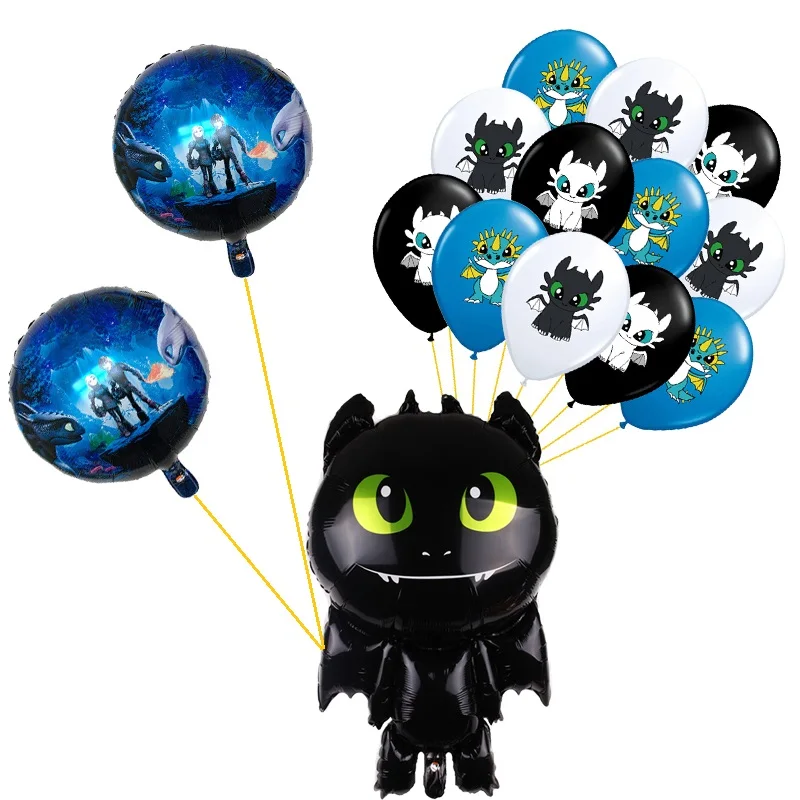 15pcs/set No Teeth Dragon Foil Balloon Green Eyes Black Loong Theme Latex Balloons Happy Birthday Party Decoration Kids Boy Toy | Дом и сад