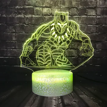 

Kids Table Lamp 7 Color Marvel Figure Black Panther Iron Man Cartoon 3D Visual LED Decor Room Night Light Holiday Xmas Toy