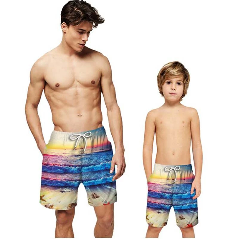 Padre e Hijo, ropa a juego, familiar para hombre y niño, pantalones cortos con estampado de garabatos, hawaianos, ropa de playa|Trajes iguales de familia| - AliExpress