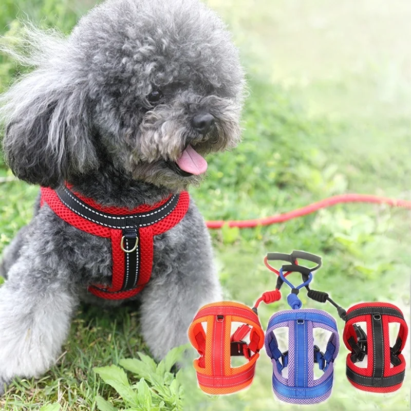 

Reflective Dog Harnesses Climbing Rope Leash Strap in Soft Mesh Padded Small Dog Puppy Harness Leash Set Safety for Walking