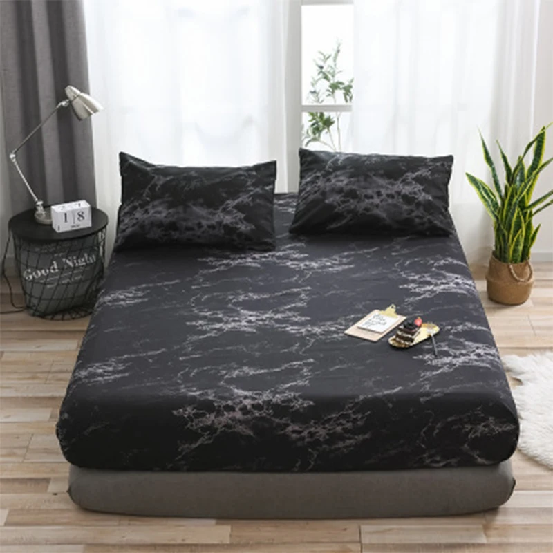 Marble Pattern Mattress Protector Cover Polyester Mattress Protective Case Anti-Slip Dust Bed Protect Cover Printed Pillowcase