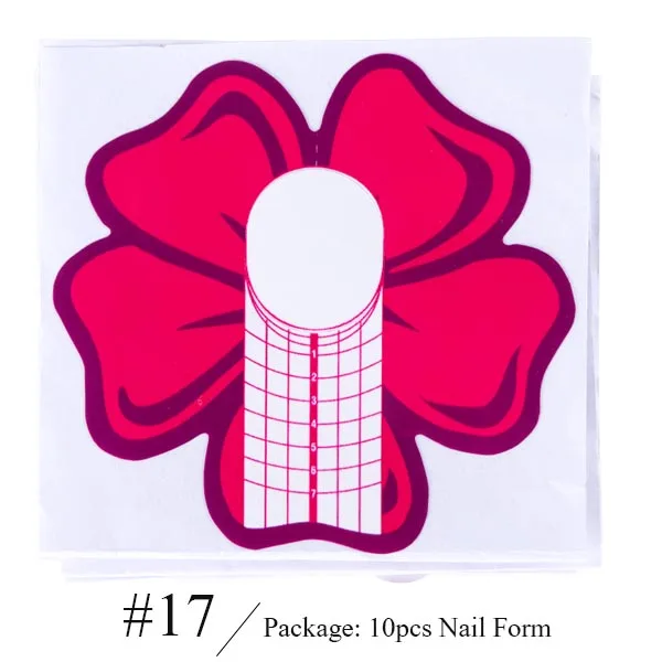10pcs Nail Form Acrylic French UV Gel for Extension Builder Form Guide Fish Stencil Manicure Adhesive DIY Nail Art Tools LE941-1 - Color: 17