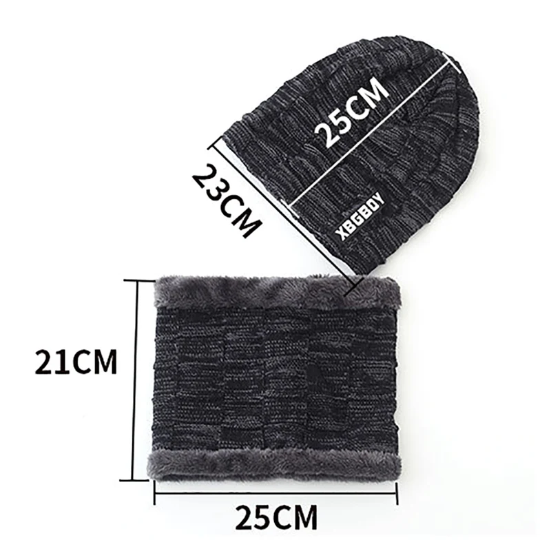Beanie Hat Scarf Set Men Autumn Winter Fluffy Knitted Cap Neck Warmer Headwear For Outdoor Sports Hiking Caps