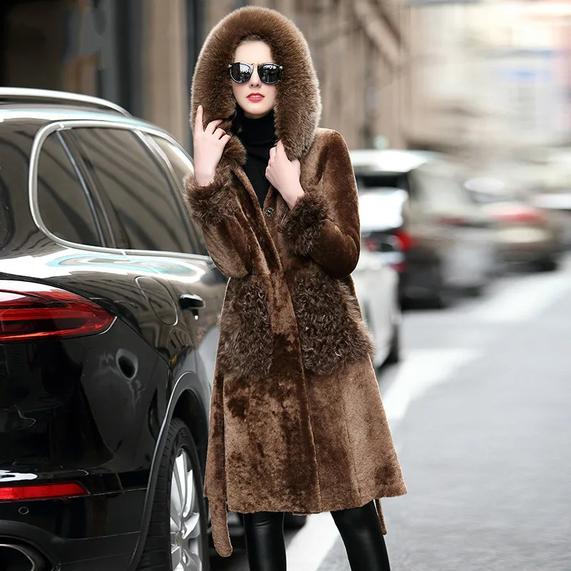 Женское пальто из натурального меха шерстяная Женская куртка с воротником
