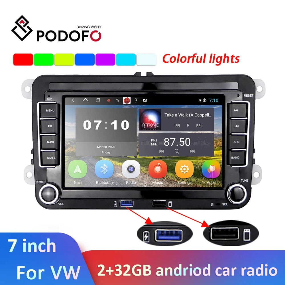 Автомобильная Мультимедийная система Podofo 2DIN Android 2 + 32 ГБ для Volkswagen Skoda Octavia golf 5 6 touran passat B6 polo tiguan jetta
