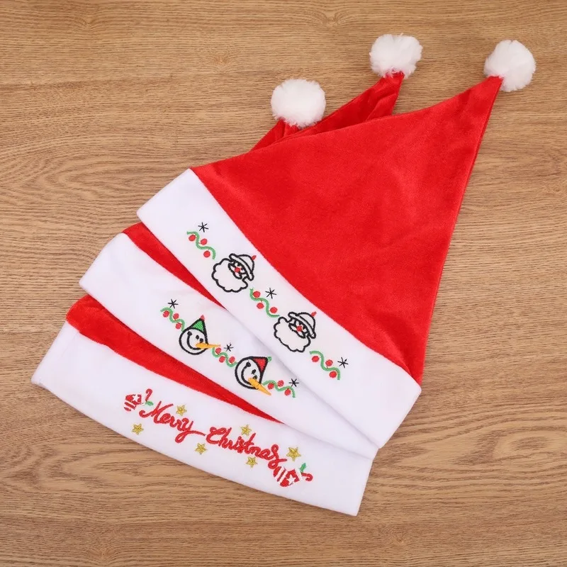 Рождественская шляпа для взрослых красные шляпы бархатная вышивка Санта-Клаус Снеговик Счастливого Рождества шапка рождественские украшения для дома вечерние подарки