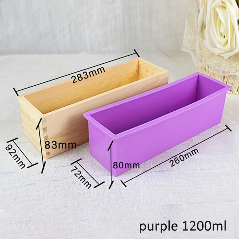 purple 1200ml Инструмент для изготовления форм силиконовый гибкий лайнер 900/1200 мл деревянная коробка прямоугольное Мыло DIY деревянная крышка ручной работы - Цвет: purple 1200ml