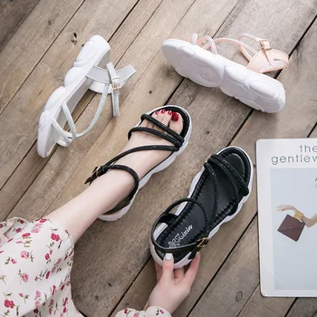 

Beach Sandal Woman Luxury Female Sandals Med Increasing Height Black Shoes For Women All-Match Muffins shoe Clogs Wedge 2020