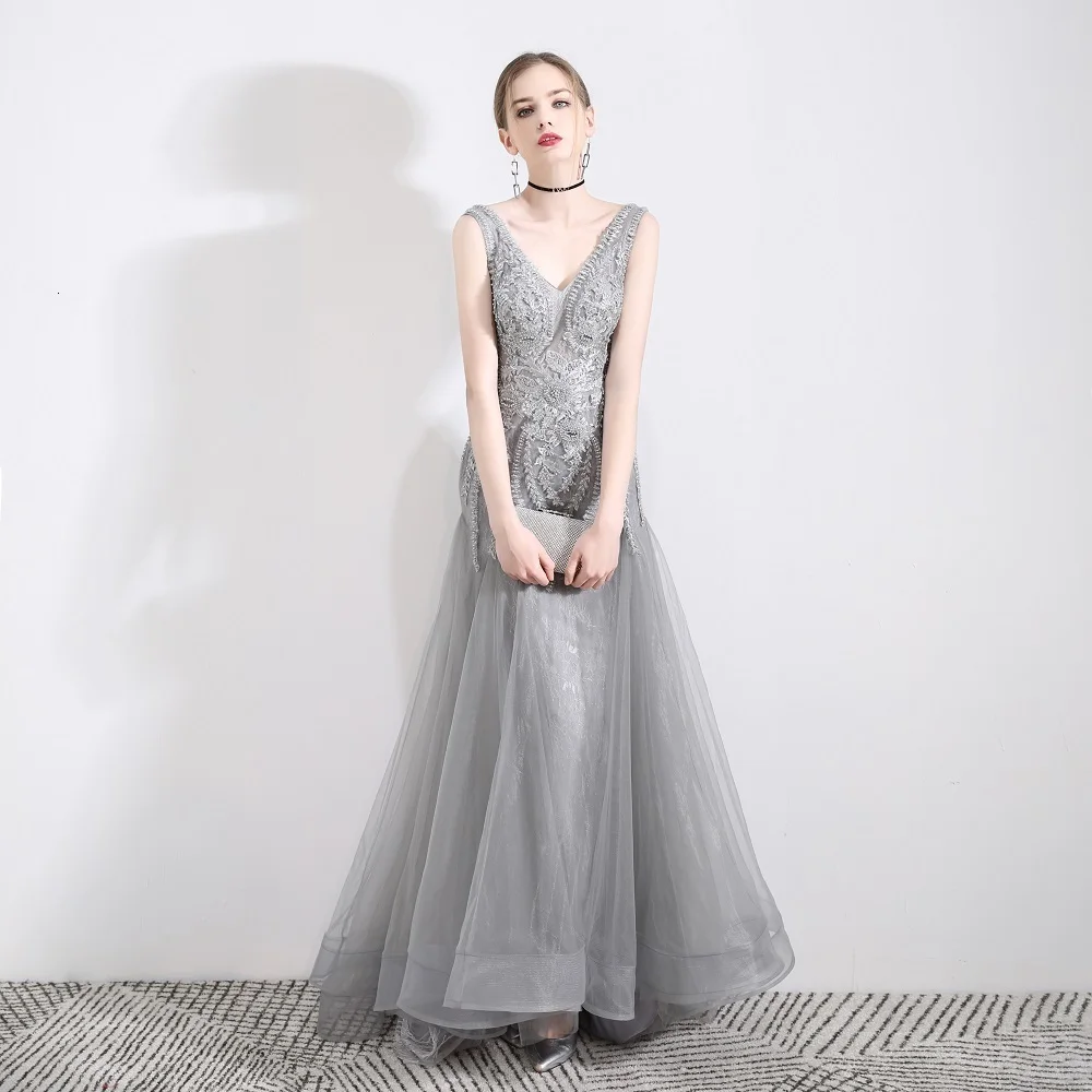 BacklakeGirls Avondjurken Met Parel глубокий Vneck без рукавов Тюль Русалка вечернее платье на шнуровке с открытой спиной