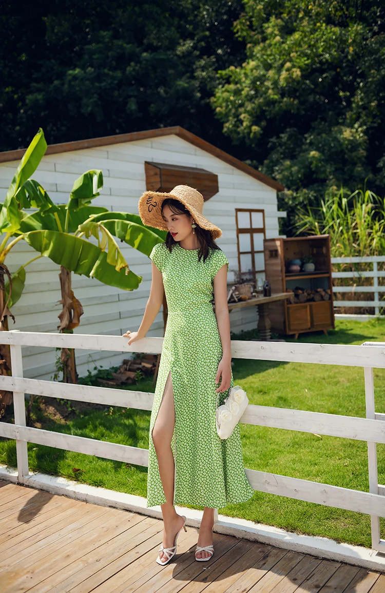 Heydress Для женщин летние пикантные туфли с низким вырезом на спине винтажное платье-миди с цветочным принтом Разделение бохо платье Повседневное праздник леди пляжное платье Vestidos
