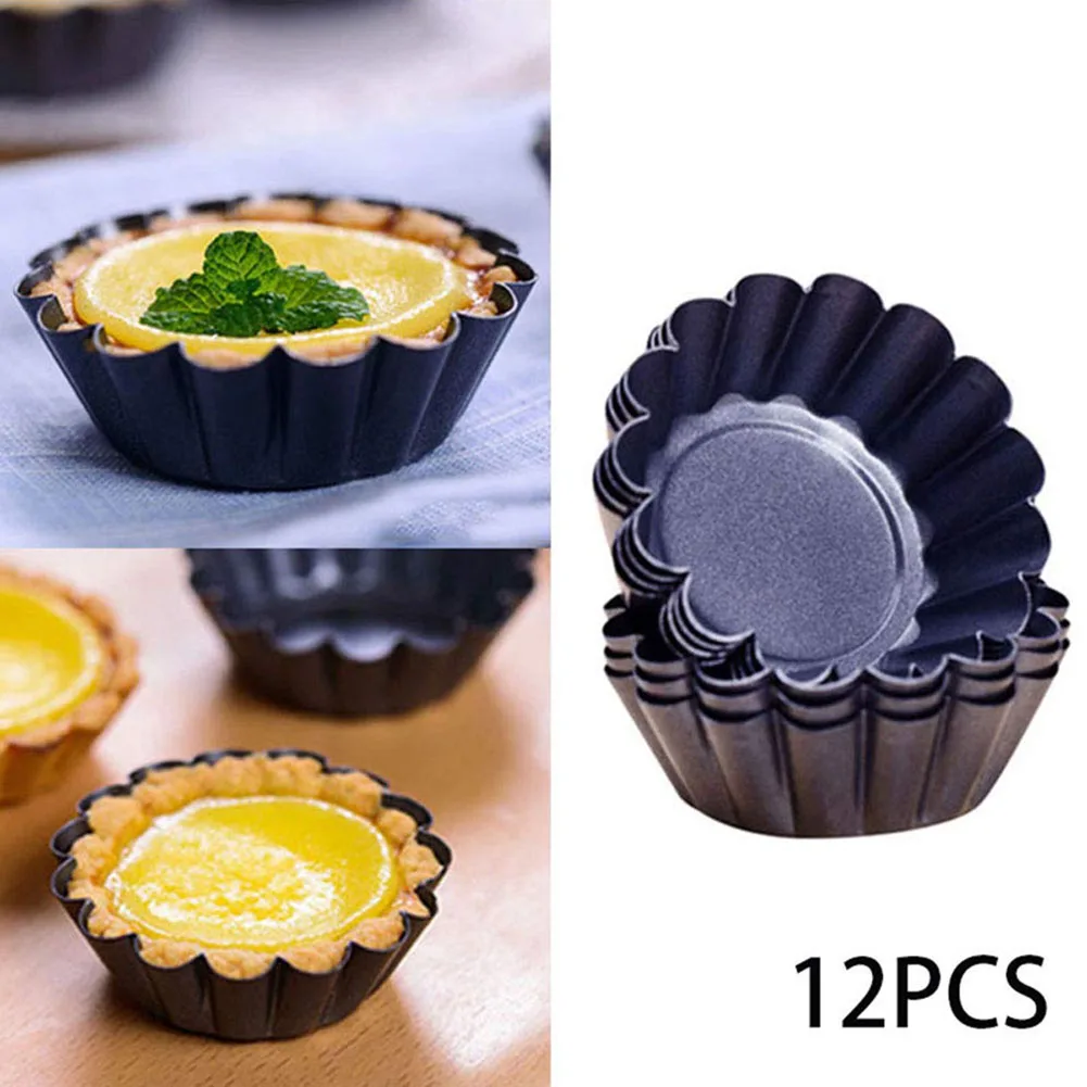 12Pcs Mini Round Nonstick Tart Pan Tartlet Molds Egg Tart Tin Muffin Cake Molds