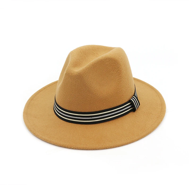 Camel fedora FS винтажные классические фетровые джазовые фетровые шляпы с большими полями, ковбойские Панамы для женщин и мужчин, черные красные Трилби Дерби котелок, верхняя шляпа - Цвет: Camel fedora