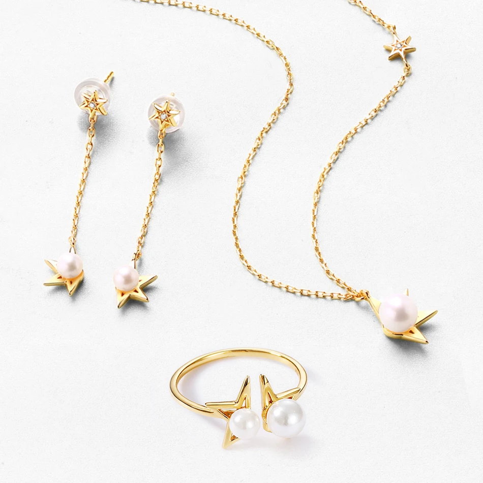 ALLNOEL Real 925 Sterling Silver half-star pearl Ring Necklace Drop Earrings Jewelry sets For Women Wedding Boutique 2019 New (16)