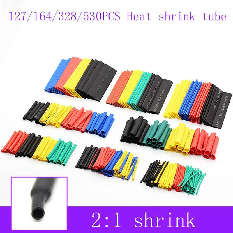 127/164/328/530Pcs Heat shrink tubing tube Heat-shrinkable sheath termoretractil Kit Electrical Wire Cable Waterproof Shrink 2:1 10 20 50pcs heat shrink electrical wire connector waterproof solder seal sleeve splice terminals butt connectors kit assortment