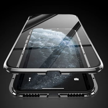 

Luxury Case For Apple iPhone 11/ Pro/ Max 360 Full Protection Case Magnetic Back Screen Tempered Glass Aluminum Metal Case Cover