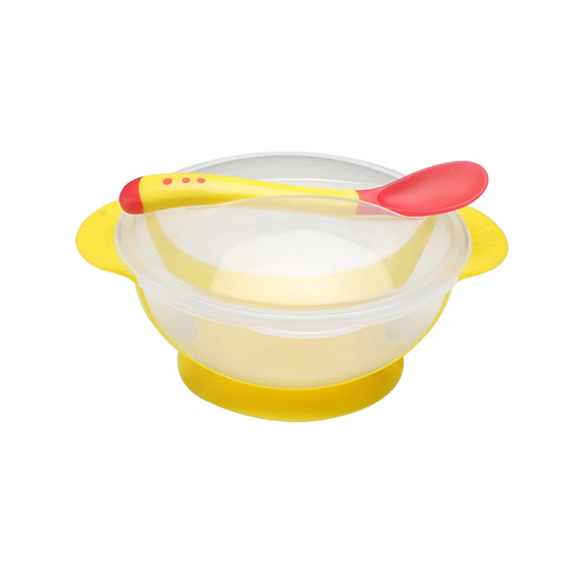 Универсальная Гироскопическая чаша для кормления детей, детская посуда, обучающая посуда с присоской, чувствительная температура, ложка, миска для кормления ребенка - Цвет: 03 (bowl with spoon)