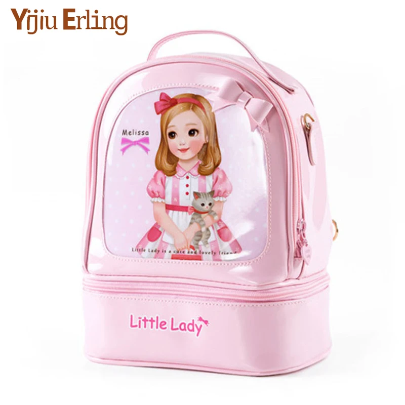 

18L- Bento Backpack 2019 New Pu Little Lady Backpack Fashion Bento Box Character Cartoon Cute Child Elliptical Schoolbag Letter
