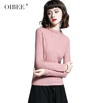 

OIBEE2019 autumn new sweater women's head pink half-high collar bottoming shirt Korean long-sleeved sweater short