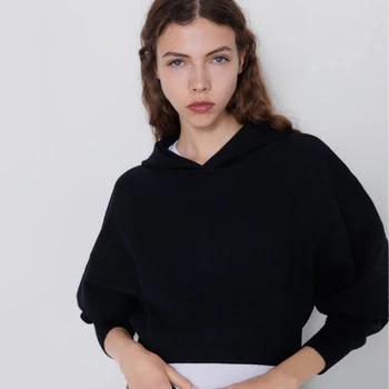 

Za 2019 Hoodies Knit Sweatershirt Women Short Hooded Sweatshirt Fashion Clothes Yellow Long Sleeve Pullover Tops Streetwear