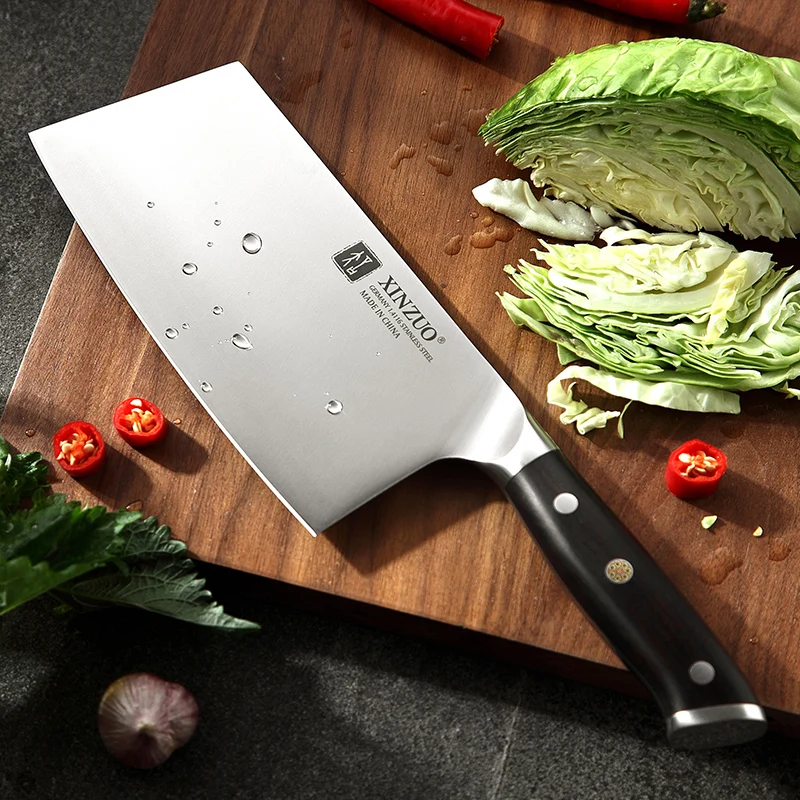 XINZUO 7 ''дюймовый кухонный нож высокоуглеродистые немецкие ножи из нержавеющей стали мясник измельчитель Кливер для мяса и овощей ручка из черного дерева