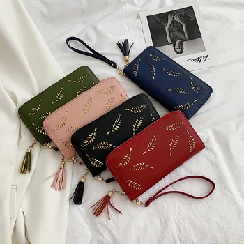 

Women Wallet Multi-color Leaf Pattern ID Card Money Holder Fashion 2020 Multi-card Line Embossed Female Small Square Handbag
