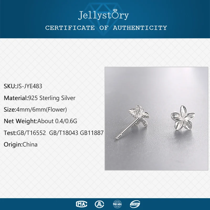 Jellystory модные 925 пробы серебряные серьги-гвоздики в форме цветка для женщин ювелирные изделия Свадьба Вечеринка Подарки