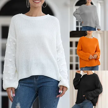 

women's sweater pullover Long Sleeve Lantern Sleeve O-Neck Solid Tree knitting Sweater Tops winter clothes women