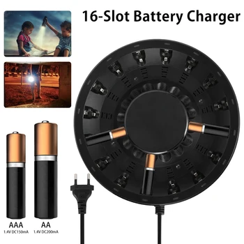 

16 Slots AAA AA Battery Charger Round Smart LED Indicator Rechargeable Batteries Charger EU Plug Quick Charger without battery