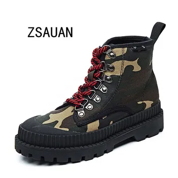 

ZSAUAN Women's Canvas Boots British Stylish Comfortable High Top Rubber Shoes Female Military Walk Safety Boots Botas Mujer 2019