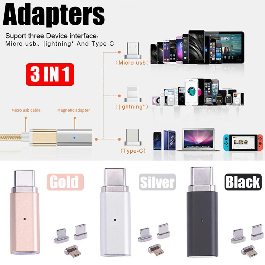 3 в 1 Micro USB к type C/8 Pin/Micro зарядное устройство заменитель адаптера для iPhone/Android мобильный телефон магнит конвертер