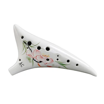 

12 Holes Warped-tail Ceramic Ocarina Alto C Hand Painted Musical Instrument with Lanyard Music Score Protective Bag