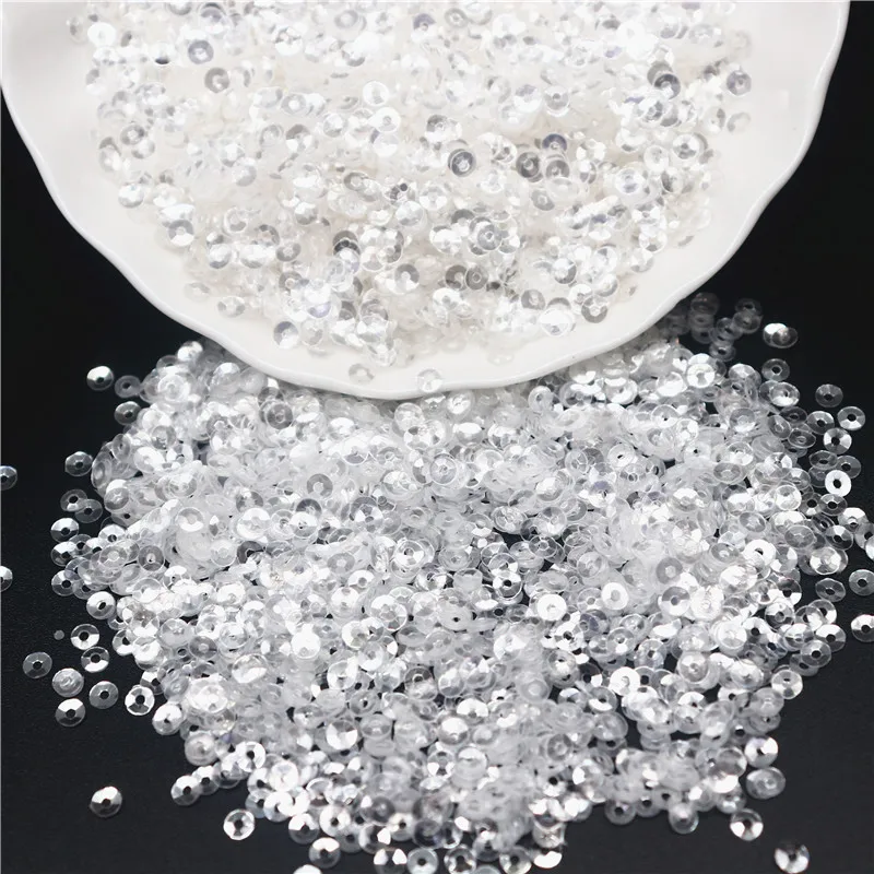 3mm 4mm 5mm 6mm Transparent Crystal Sequin Cup Flat Round PVC Loose Sequins for Diy Handmade Sewing Accessories 10g