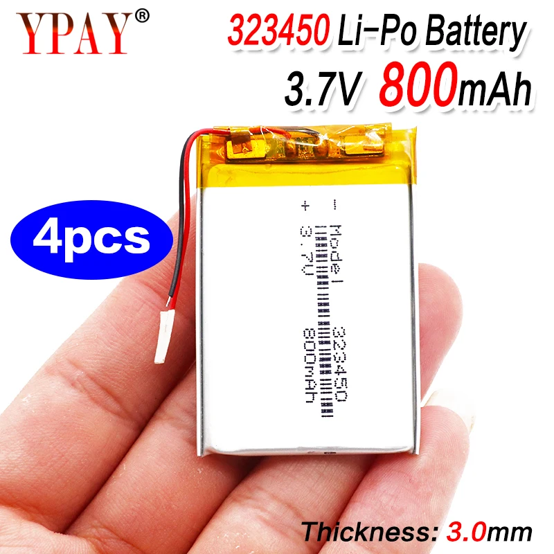 4 шт. Высокая емкость 323450 li po ion lipo перезаряжаемые батареи 3 7 v 800mAh литий-полимерный