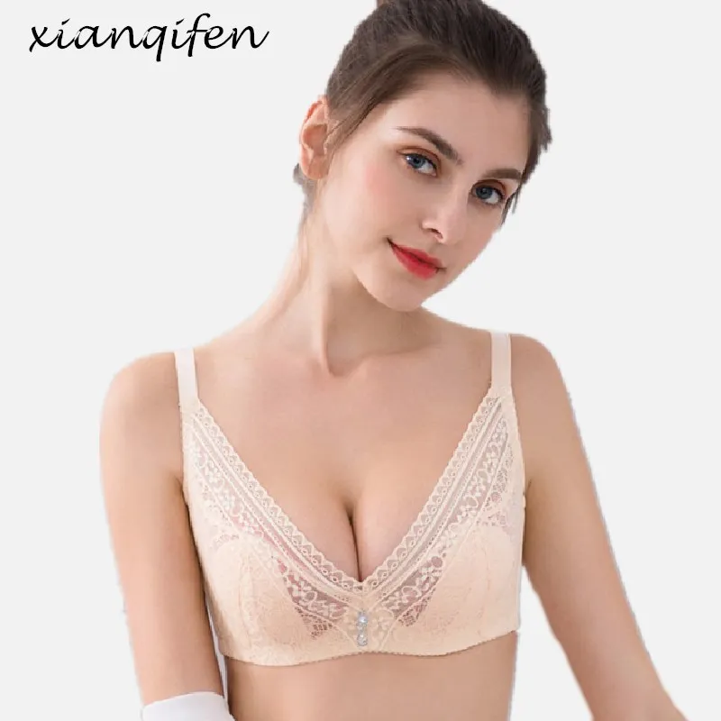 Xianqifen thin lace bras for women transparent top bh underwire plus size super push up brassiere girl BCD 36 38 40cup lingerie