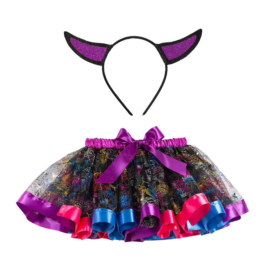 Детская модная юбка-пачка для девочек на Хэллоуин, повязка на голову, вечерние танцевальная бальная юбка для девочек, костюм с бантом для малышей, юбка, повязка на голову