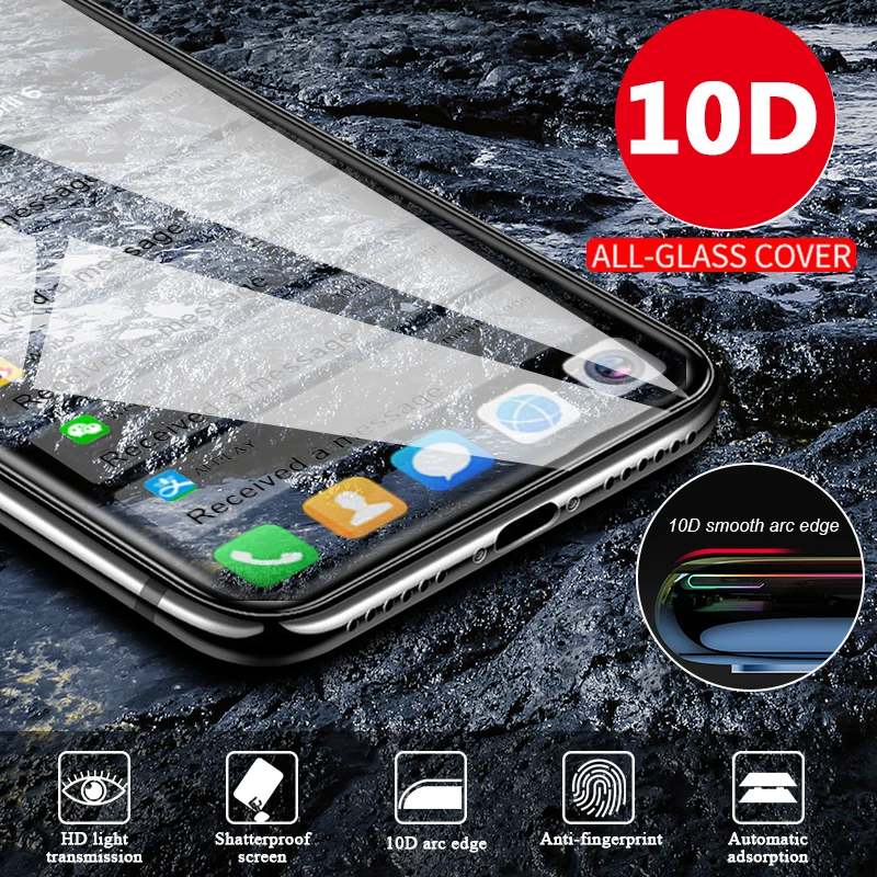 10 шт 10D закаленное стекло для Apple iPhone 11 Pro Max XS XR X 8 7 6 6S Plus SE 5 5S полное покрытие Защитная стеклянная пленка для экрана