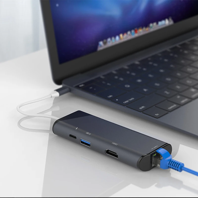 Многопортовое «7-в-1 концентратор Тип с разъемами типа C и USB3.0 4K HDMI устройство для чтения карт SD TF Ethernet-адаптер док-станция VH99