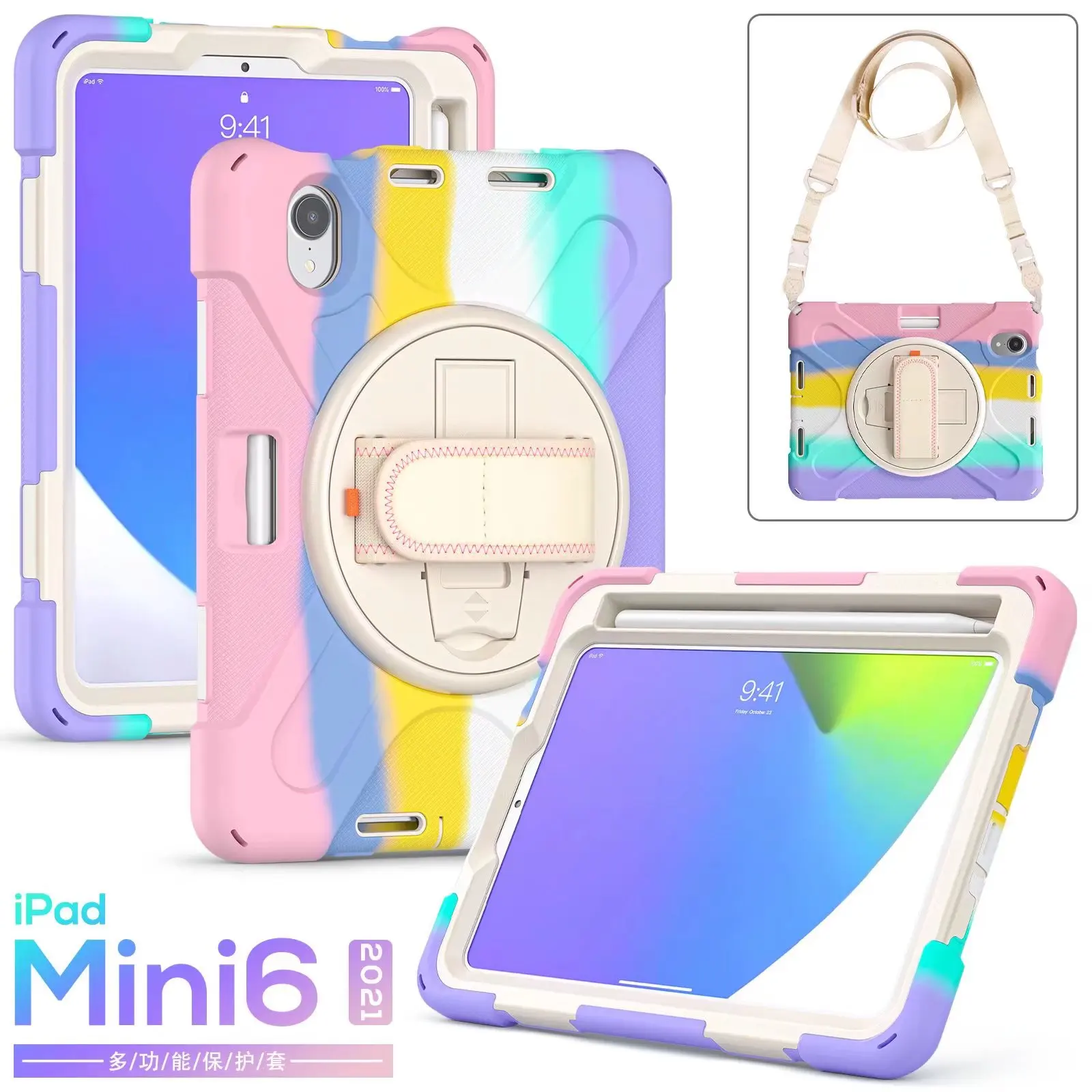 

Чехол для iPad Mini6 2021, чехол для планшета, безопасный противоударный чехол для детей, ручной ремешок с держателем для карандашей для iPad Mini 6 8,3 дюйма 2021