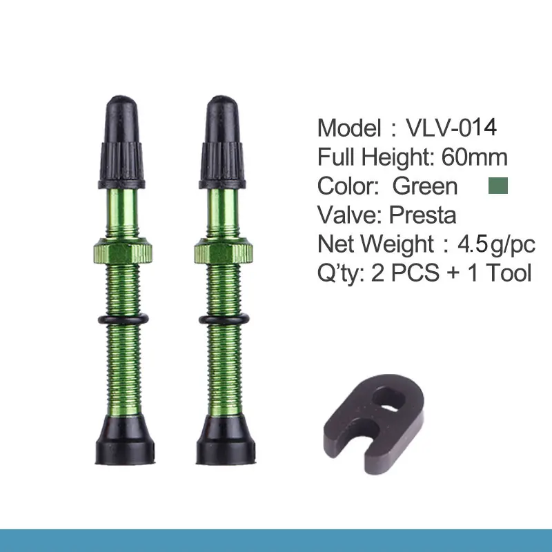 60mm Green 1 Pair Deemount 1 пара ЧПУ анодированный Presta клапаны для MTB дорожный велосипед бескамерные шины 60 мм сплав стволовых латунный сердечник много цветов - Цвет: 60mm Green 1 Pair